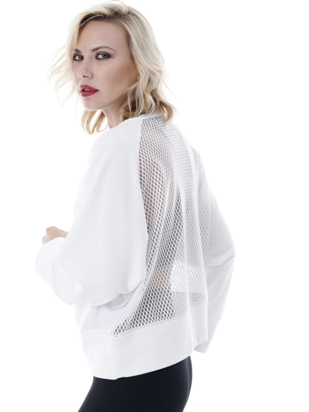 Baya Sport Mesh Panelled White Sweater