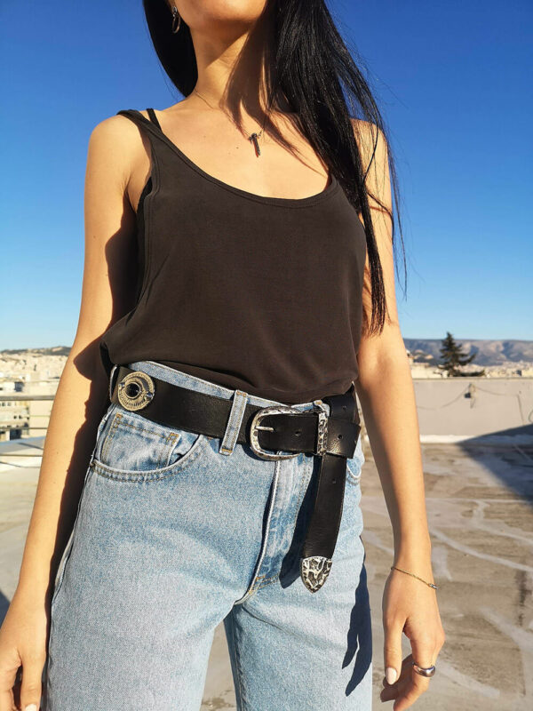 Faith Black Leather Belt
