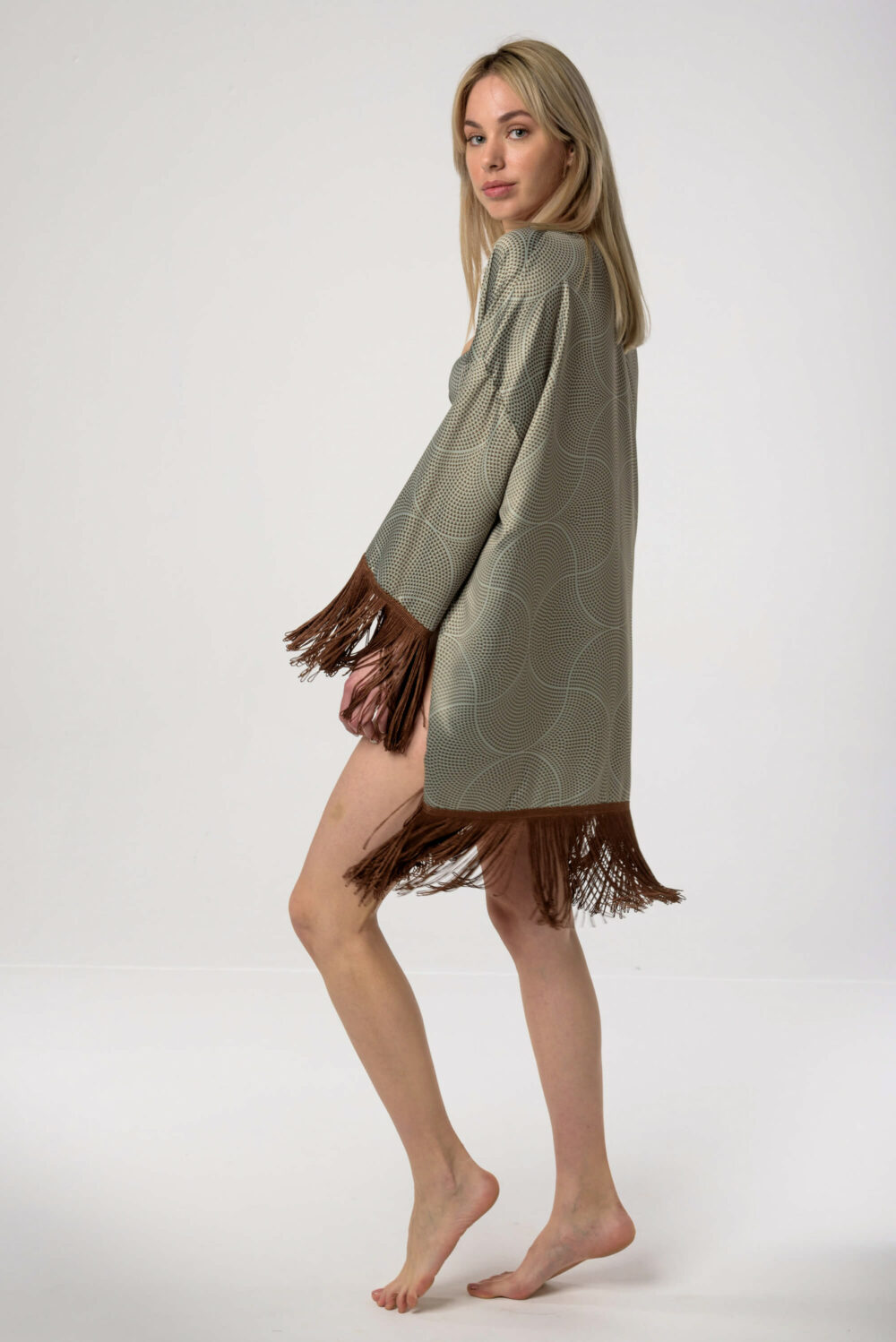 Heartbeatink Mosaic Khaki Bikini Kimono