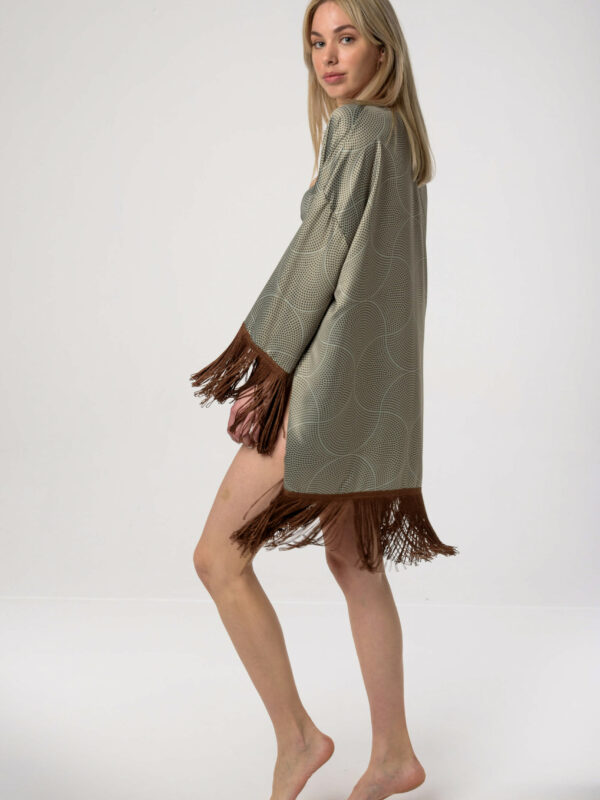 Heartbeatink Mosaic Khaki Bikini Kimono