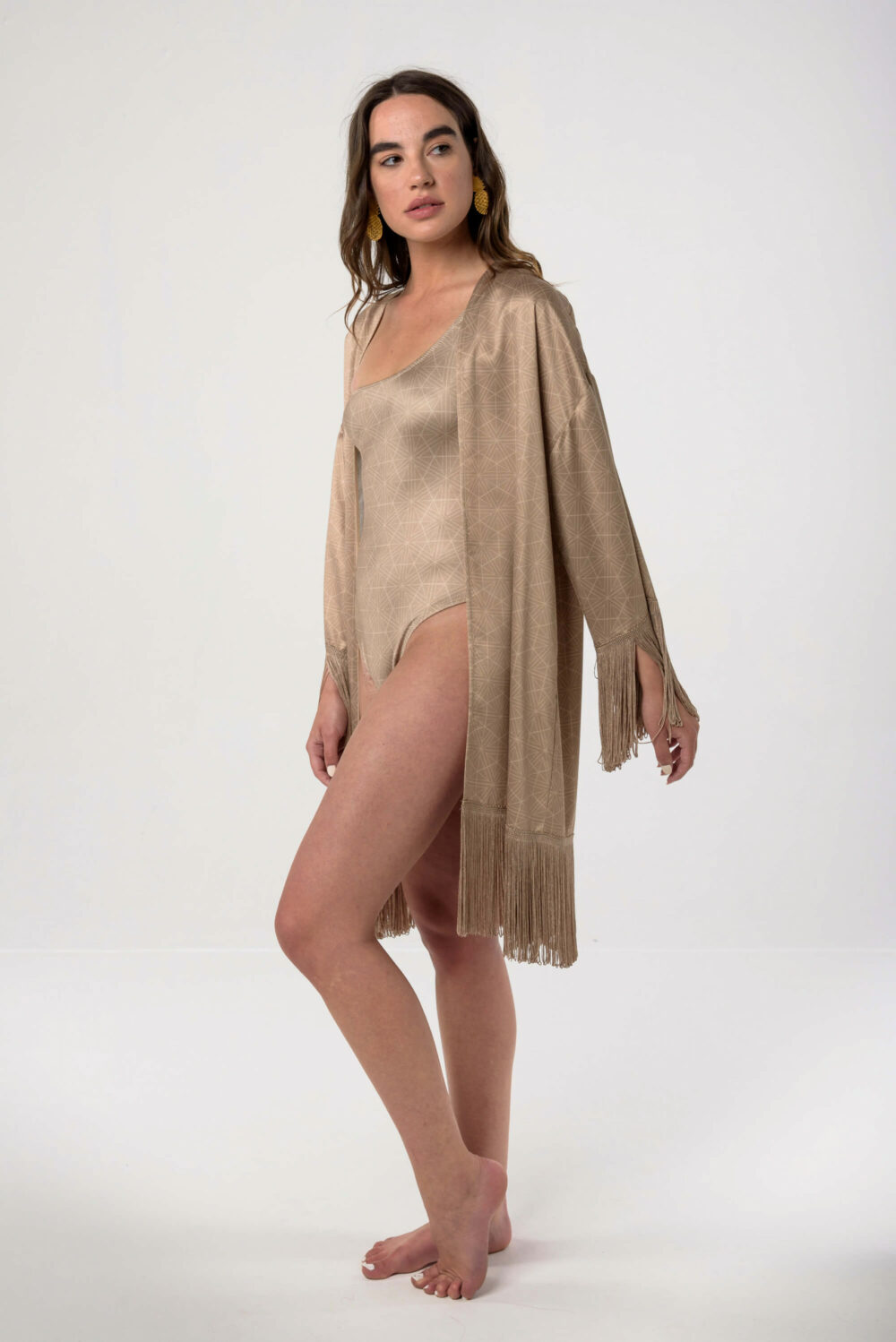 Heartbeatink Nude Satin Kimono