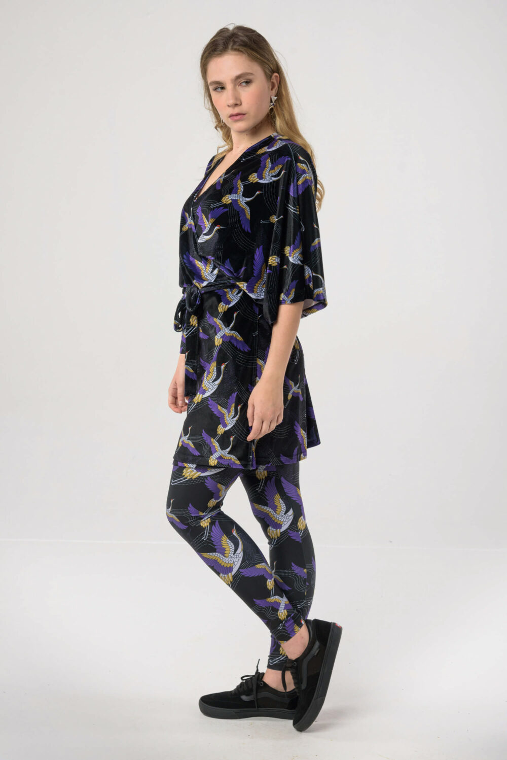 Heartbeatink Japanese Black N Purple Velvet Wrap Dress Leggings