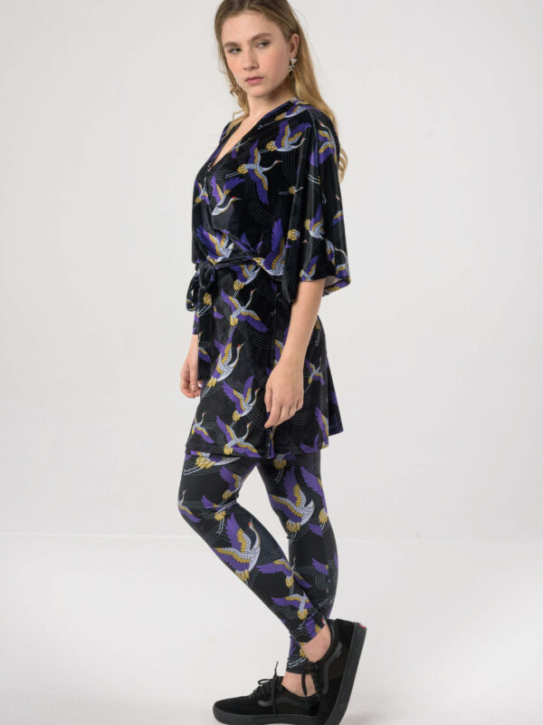 Heartbeatink Japanese Black N Purple Velvet Wrap Dress Leggings