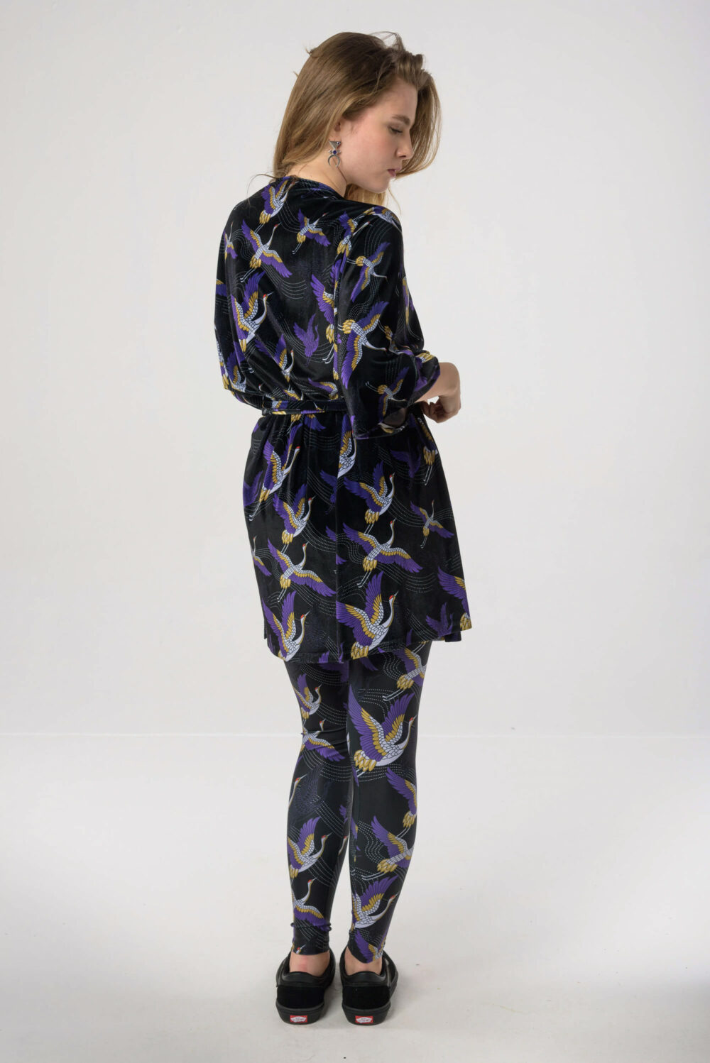 Heartbeatink Japanese Black N Purple Velvet Wrap Dress Leggings