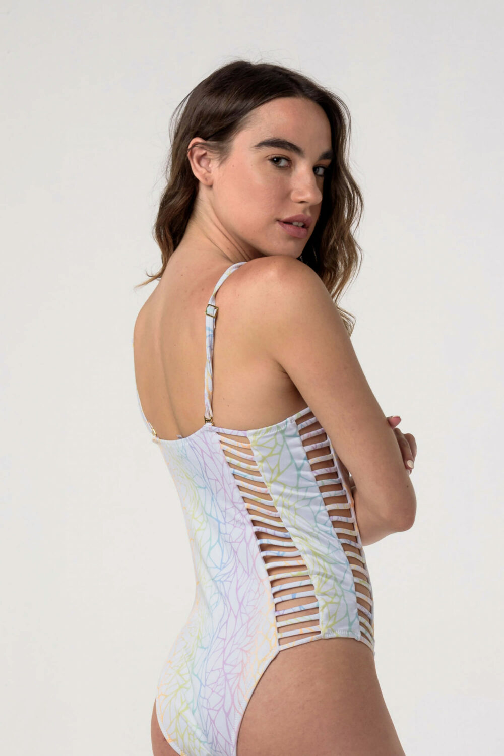 Heartbeatink Rainbow Marble Corset One-piece Swimsuit