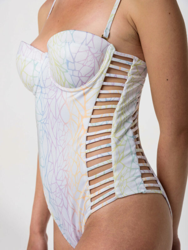 Heartbeatink Rainbow Marble Corset One-piece Swimsuit