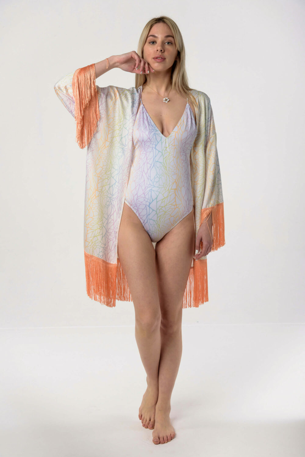 Heartbeatink Rainbow Marble Swimsuit Kimono