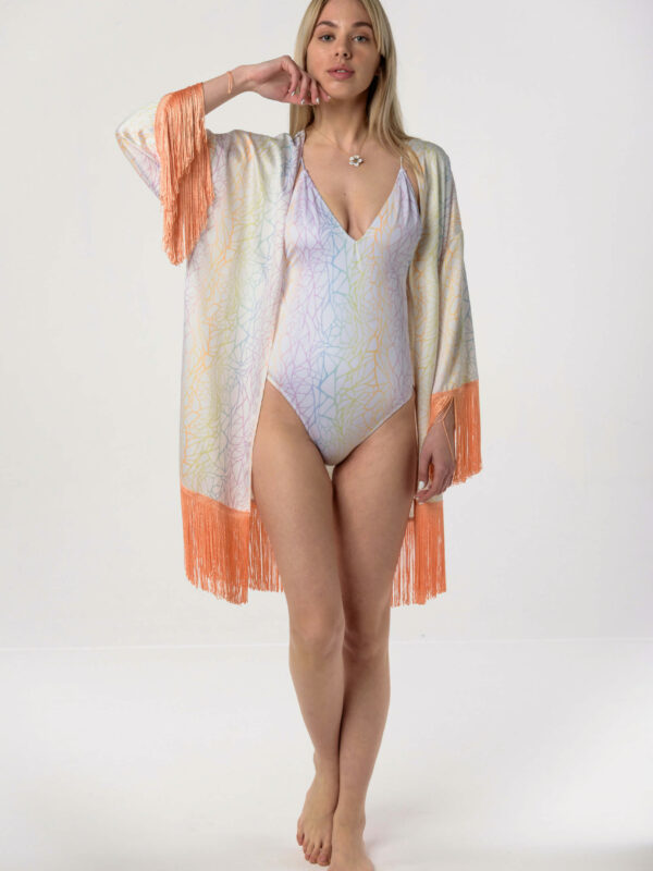 Heartbeatink Rainbow Marble Swimsuit Kimono
