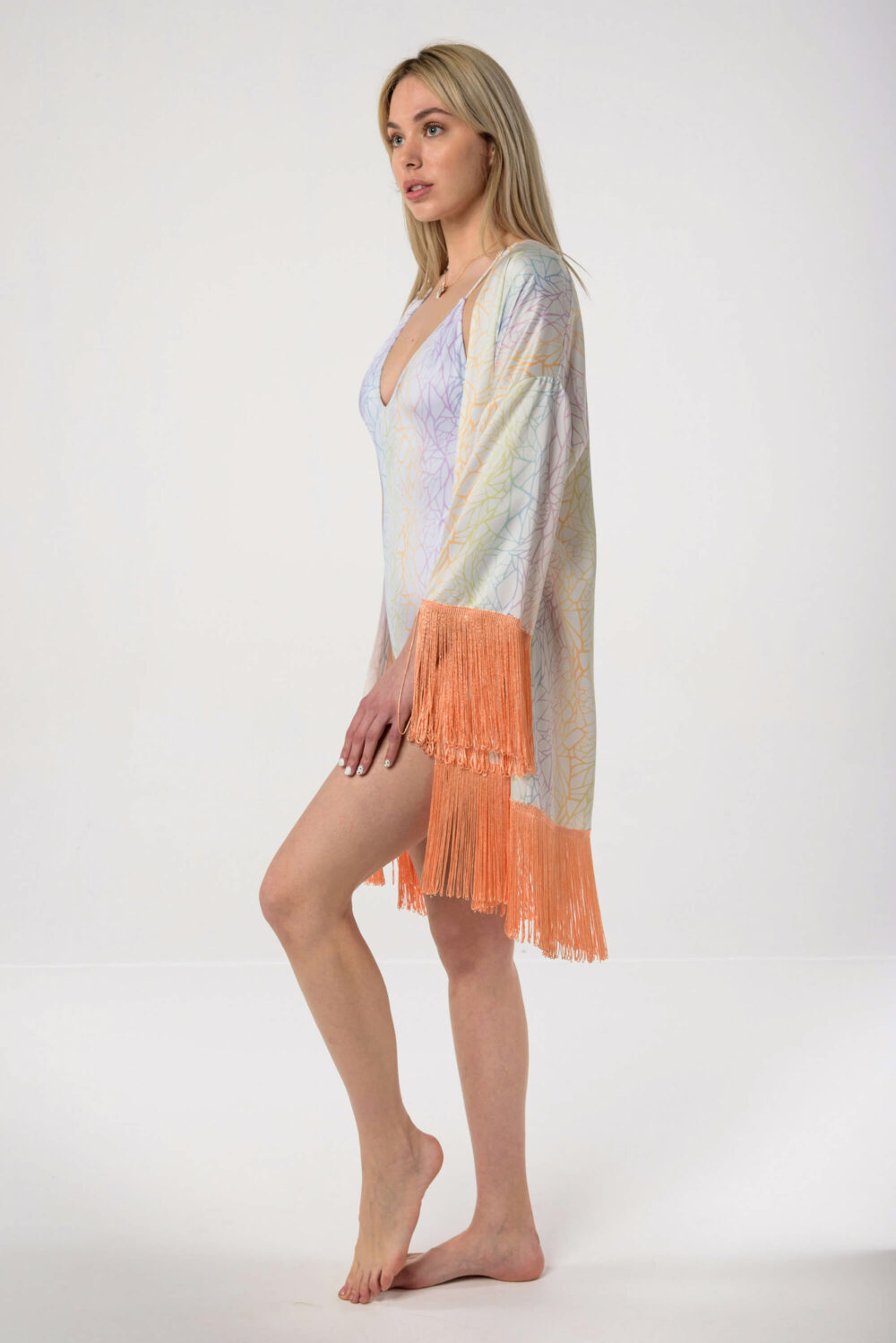 Heartbeatink Rainbow Marble Swimsuit Kimono