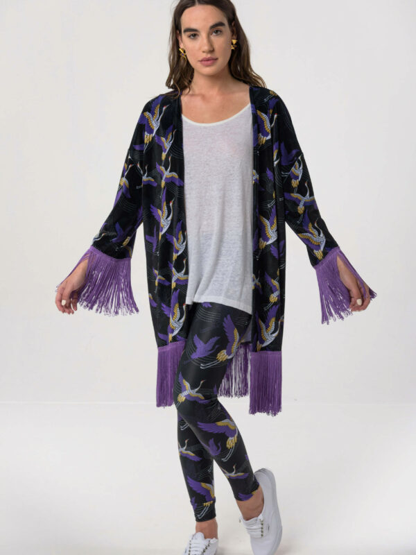 Heartbeatink Japanese Black N Purple Velvet Kimono Leggings