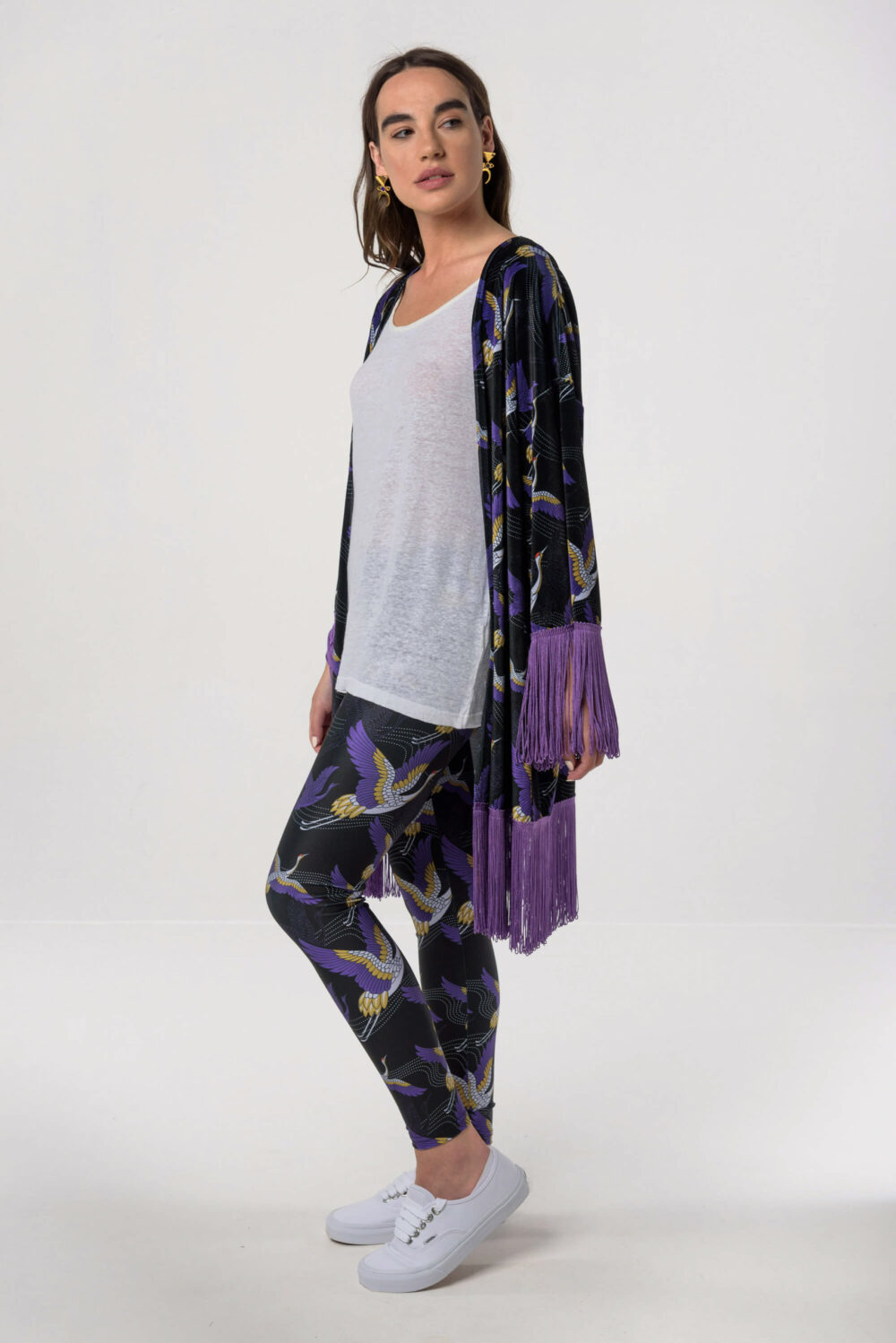 Heartbeatink Japanese Black N Purple Velvet Kimono Leggings