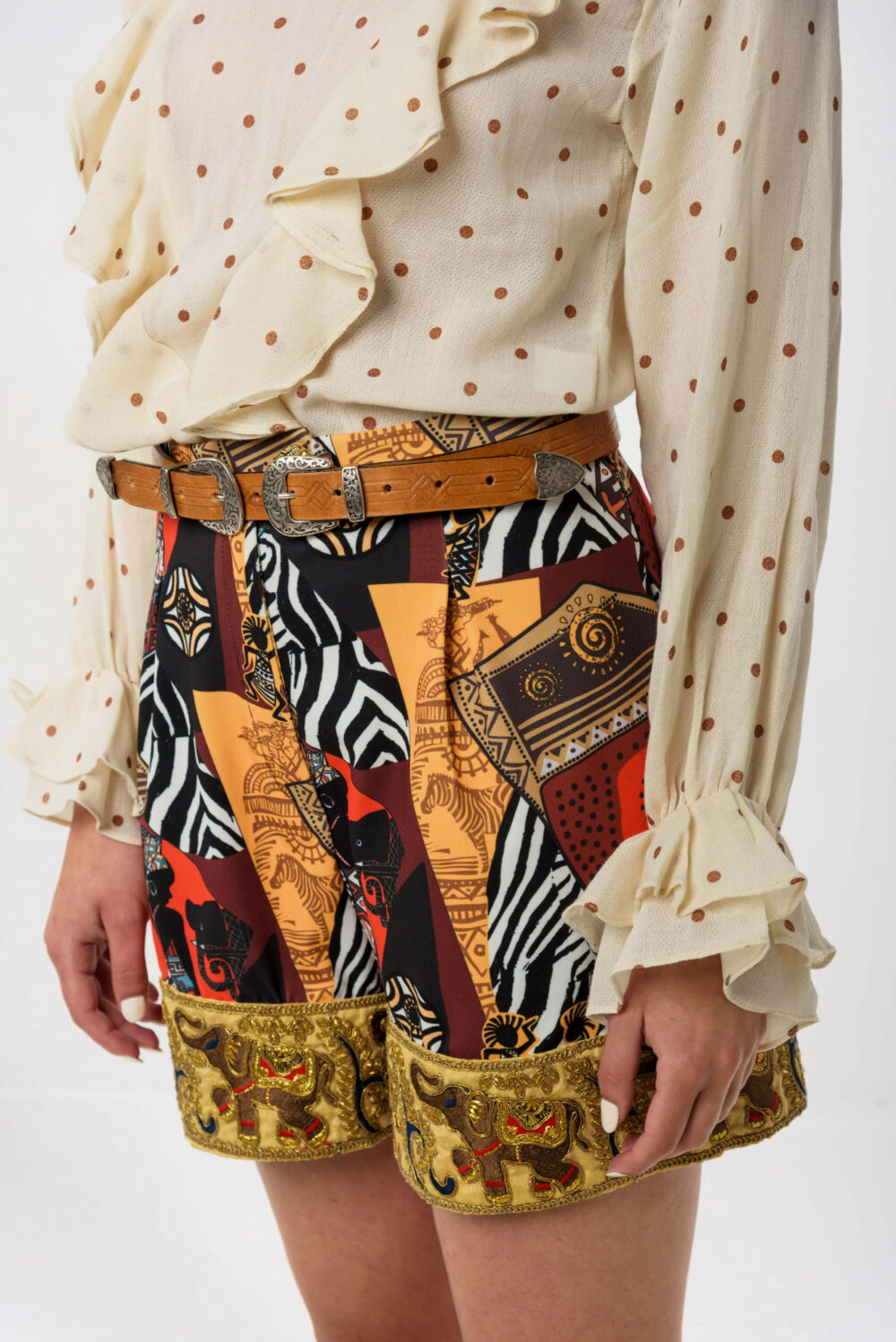 Africana Shorts / Cocoa Polka Dot Top by Mallory / NV Plesti